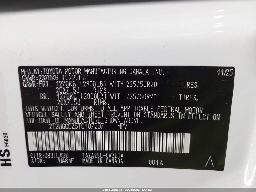 2026 Lexus Nx 350 Luxury VIN: 2T2HGCEZ5TC107297 Lot: 45259372