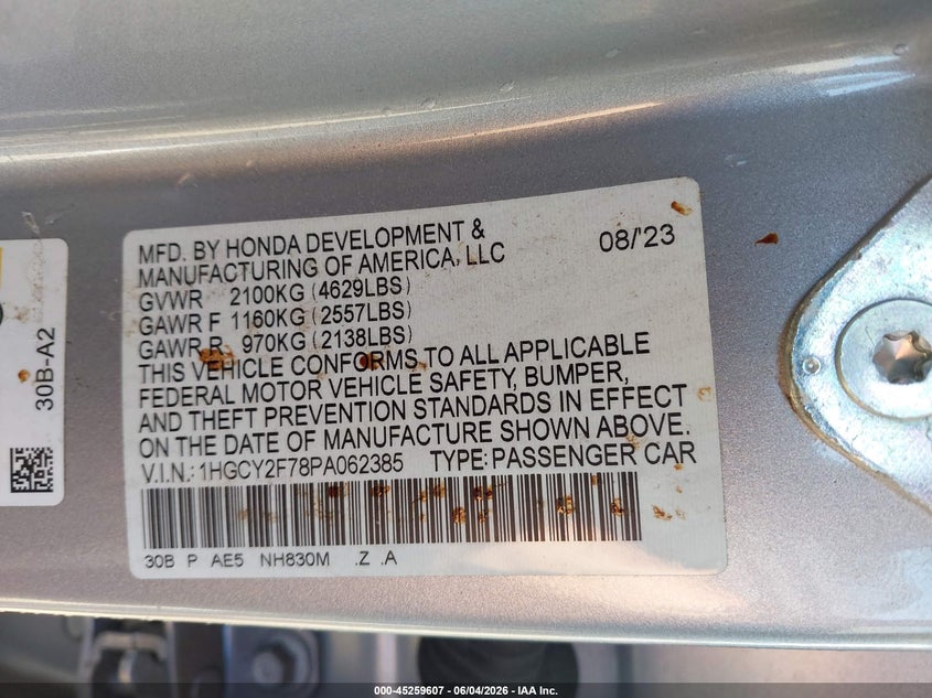 2023 Honda Accord Hybrid Sport-L VIN: 1HGCY2F78PA062385 Lot: 45259607