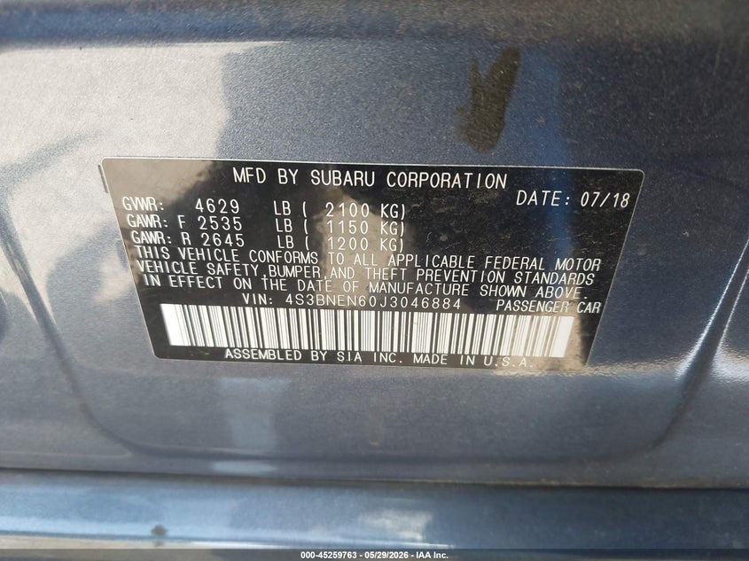 2018 Subaru Legacy 3.6R Limited VIN: 4S3BNEN60J3046884 Lot: 45259763