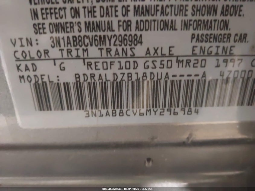 VIN 3N1AB8CV6MY296984 2021 NISSAN SENTRA SV XTRONIC CVT