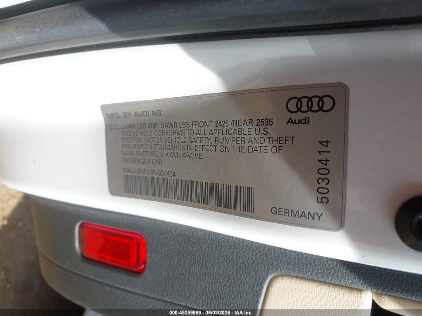 2023 Audi A4 Premium 40 Tfsi Quattro S Tronic VIN: WAUABAF47PA037434 Lot: 45259869