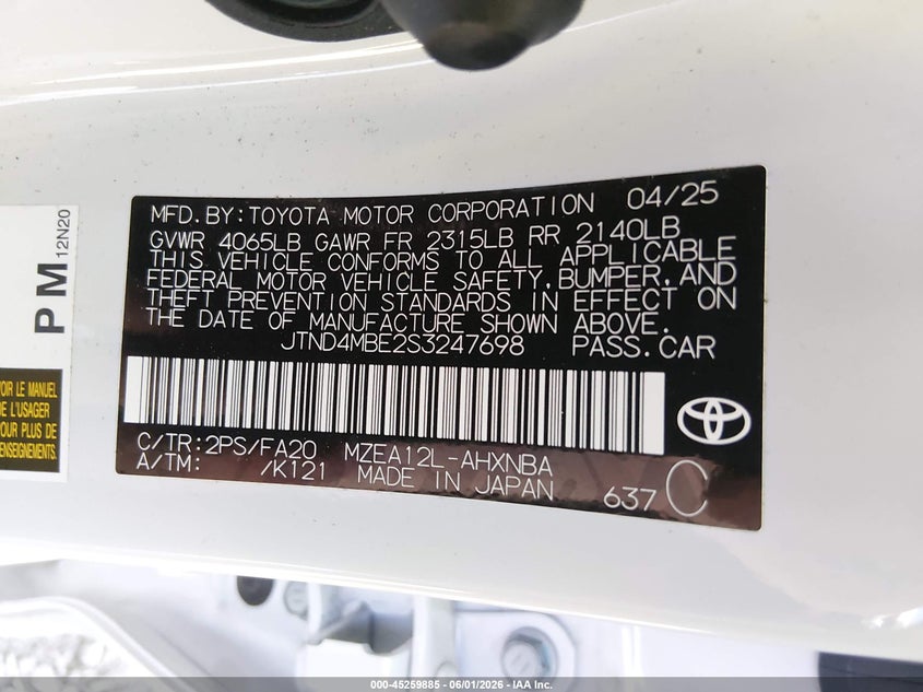 2025 TOYOTA COROLLA HATCHBACK 2.0L I-4 DI, DOHC, VVT, 169HP