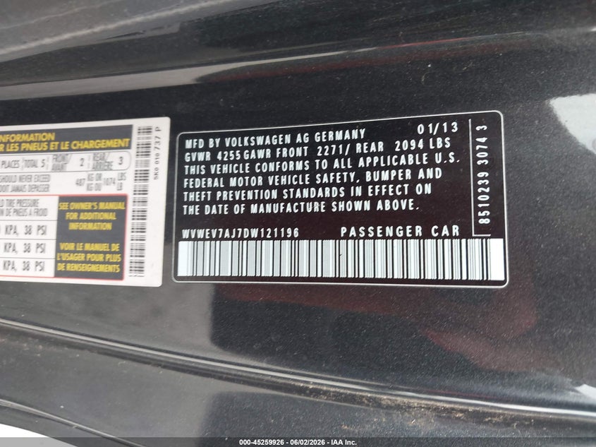 2013 Volkswagen Gti 2-Door VIN: WVWEV7AJ7DW121196 Lot: 45259926