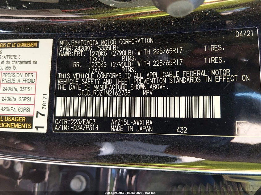 2021 Lexus Nx 300H VIN: JTJDJRDZ1M2162738 Lot: 45259957