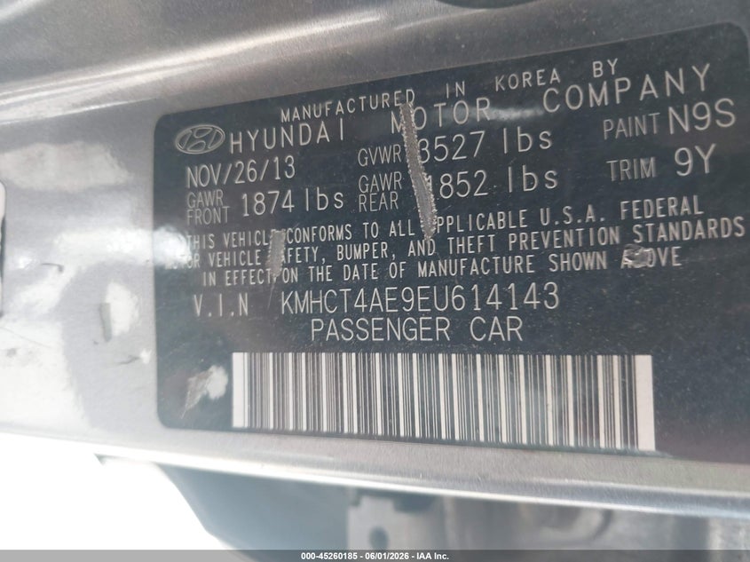 2014 Hyundai Accent Gls VIN: KMHCT4AE9EU614143 Lot: 45260185