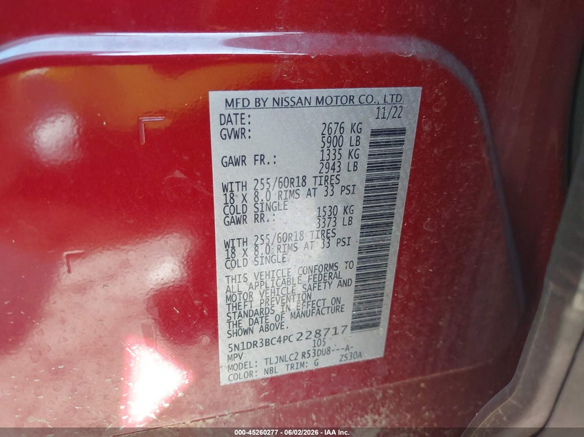 2023 Nissan Pathfinder Sv 4Wd VIN: 5N1DR3BC4PC228717 Lot: 45260277