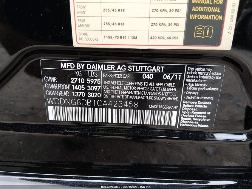 2012 Mercedes-benz 3.0 S 350 Bluetec 4Matic black Lot 111045260365 Vin WDDNG8DB1CA423458