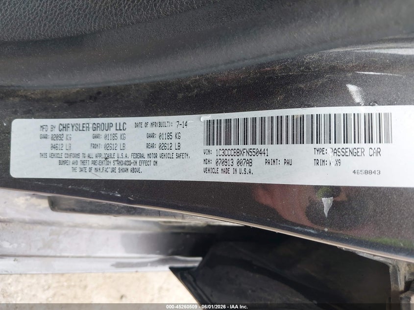 2015 Chrysler 200 S VIN: 1C3CCCBBXFN550441 Lot: 45260509