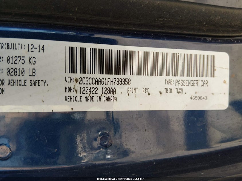 2015 Chrysler 300 Limited VIN: 2C3CCAAG1FH739358 Lot: 45260644
