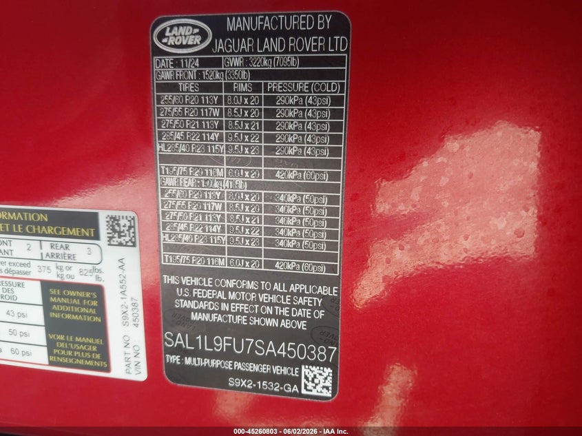 2025 Land Rover Range Rover Sport P400 Dynamic Se VIN: SAL1L9FU7SA450387 Lot: 45260803