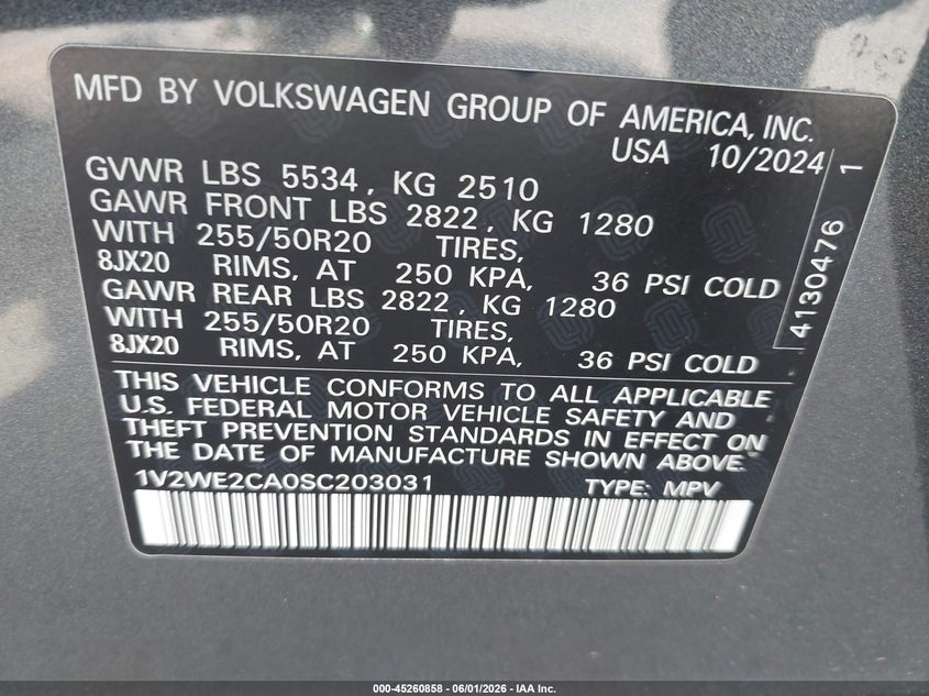 2025 Volkswagen Atlas Cross Sport 2.0T Se W/Technology VIN: 1V2WE2CA0SC203031 Lot: 45260858