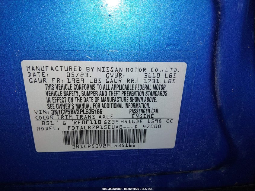 2023 Nissan Kicks S Xtronic Cvt VIN: 3N1CP5BV2PL535166 Lot: 45260989