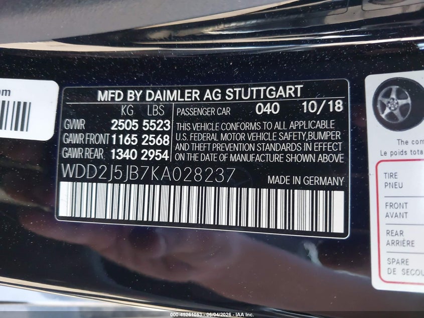 2019 Mercedes-Benz Cls 450 VIN: WDD2J5JB7KA028237 Lot: 45261053