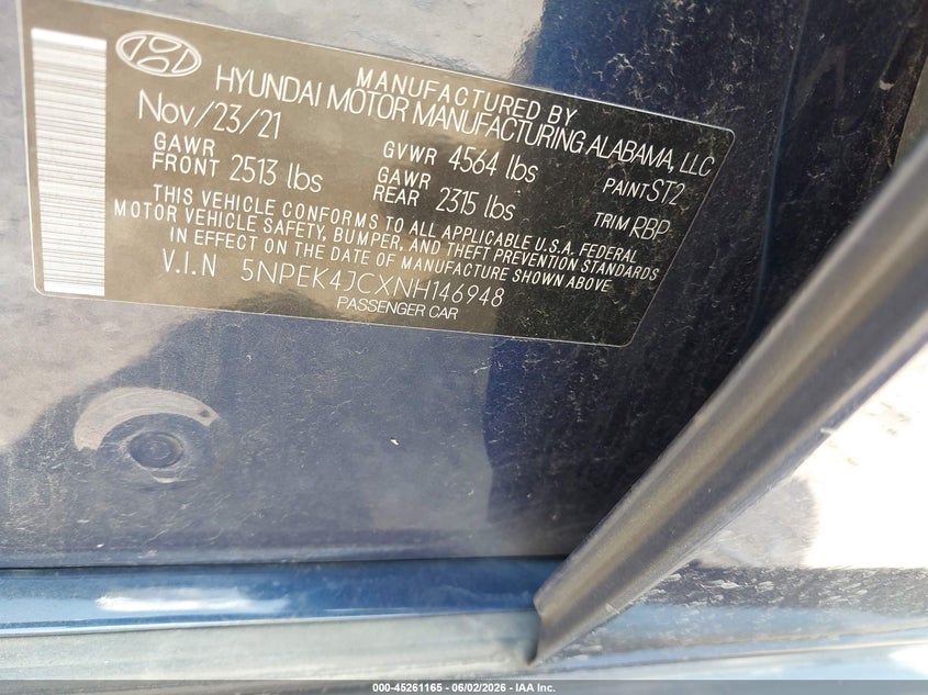 VIN 5NPEK4JCXNH146948 2022 HYUNDAI SONATA N LINE