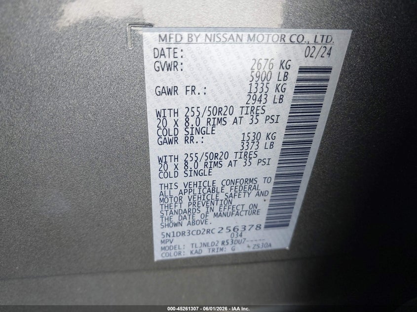 2024 Nissan Pathfinder Sl 4Wd VIN: 5N1DR3CD2RC256378 Lot: 45261307