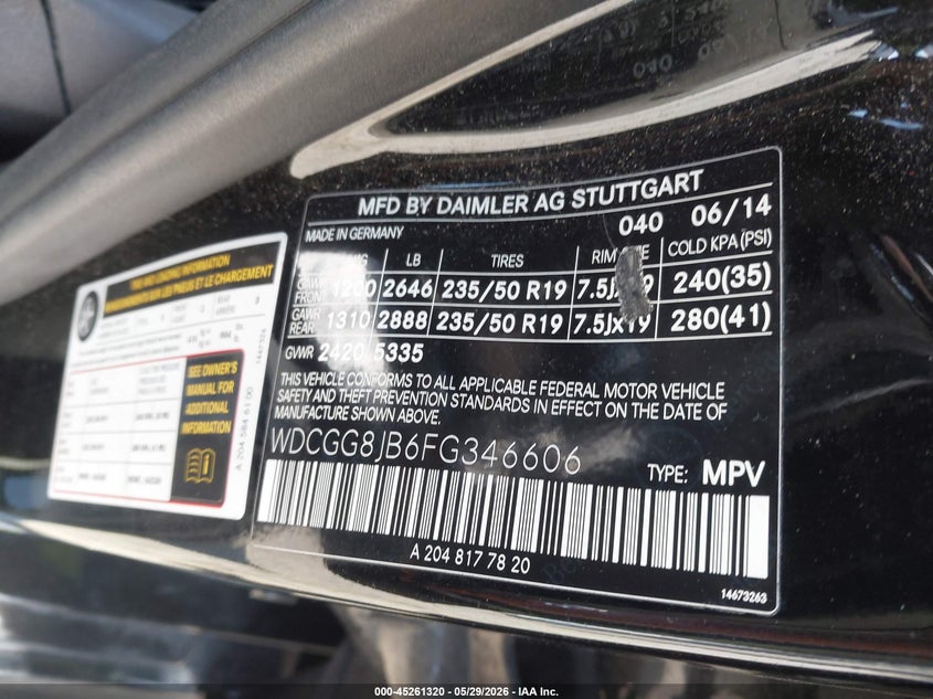 2015 Mercedes-Benz Glk 350 4Matic VIN: WDCGG8JB6FG346606 Lot: 45261320