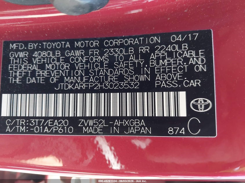 2017 Toyota Prius Prime Advanced VIN: JTDKARFP2H3023532 Lot: 45261324