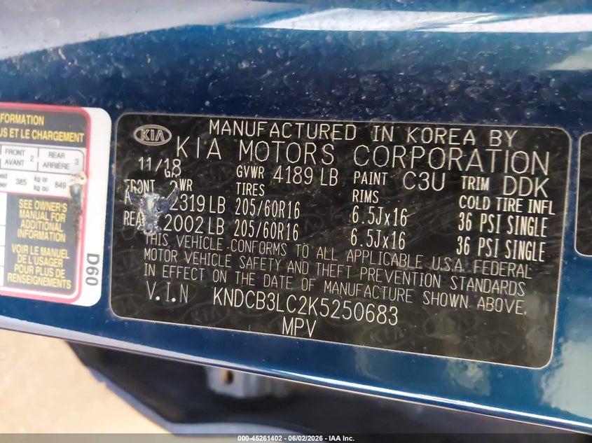 2019 Kia Niro Lx VIN: KNDCB3LC2K5250683 Lot: 45261402