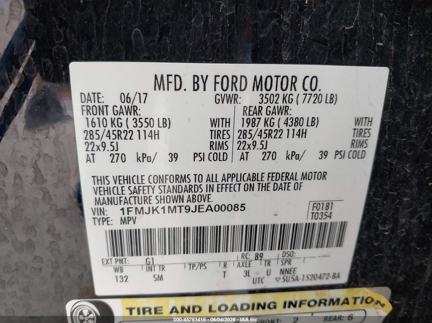 2018 Ford Expedition Max Platinum VIN: 1FMJK1MT9JEA00085 Lot: 45261416