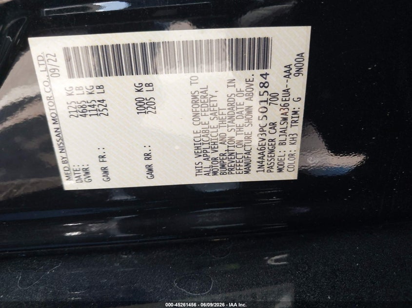 2023 Nissan Maxima Sr Xtronic Cvt VIN: 1N4AA6EV3PC501584 Lot: 45261456