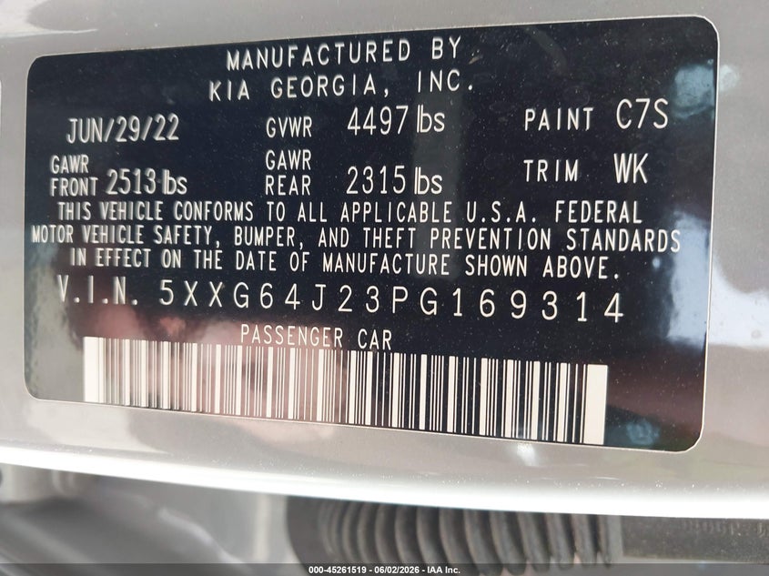 2023 Kia K5 Gt-Line VIN: 5XXG64J23PG169314 Lot: 45261519
