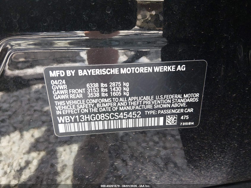 2025 BMW I5 xDrive40 VIN: WBY13HG08SCS45452 Lot: 45261579