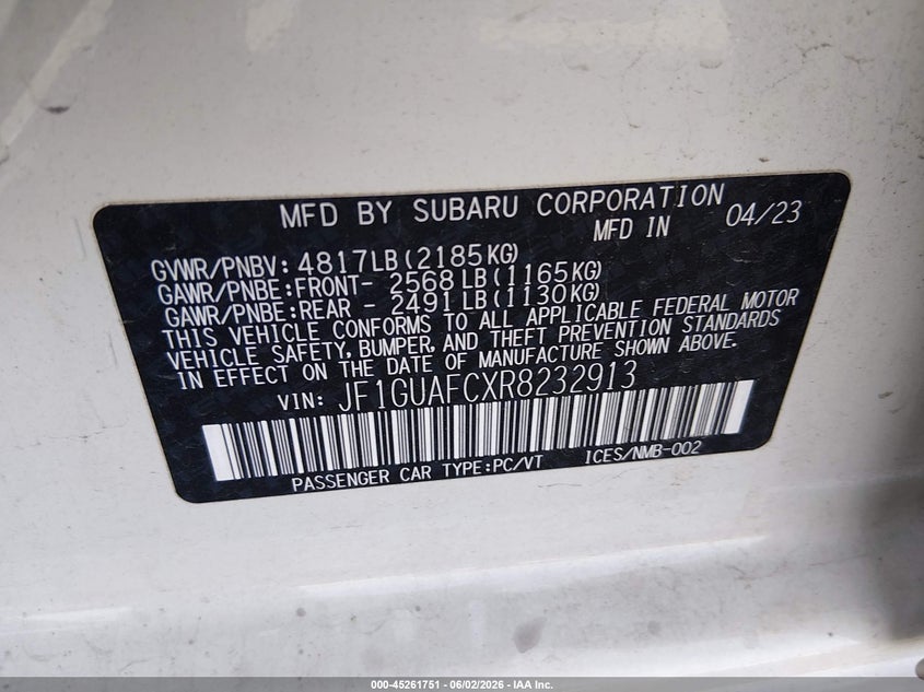 2024 Subaru Impreza Sport 5-Door VIN: JF1GUAFCXR8232913 Lot: 45261751