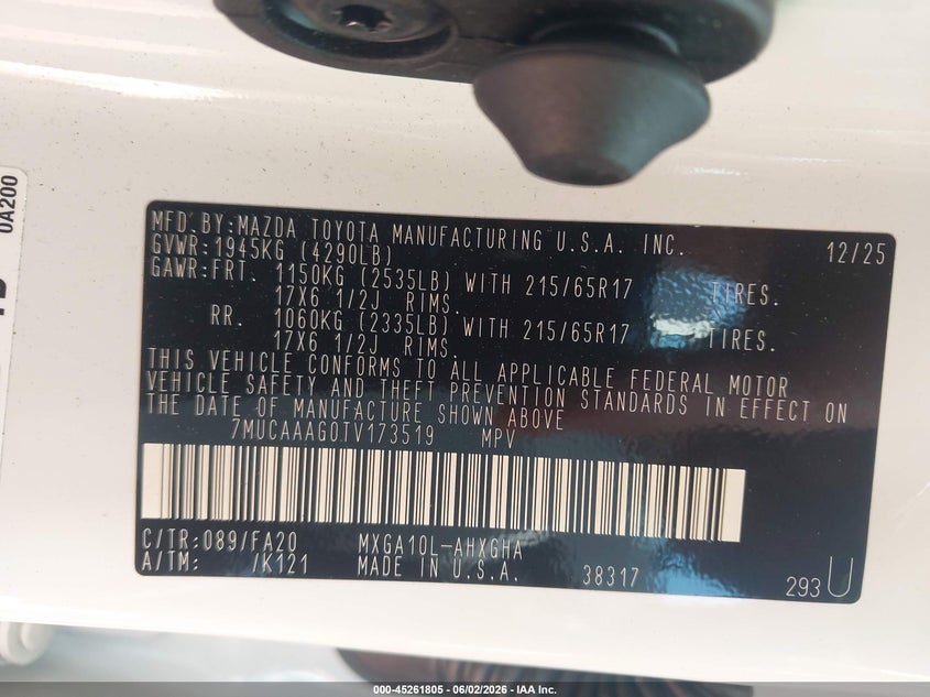 2026 Toyota Corolla Cross Le VIN: 7MUCAAAG0TV173519 Lot: 45261805