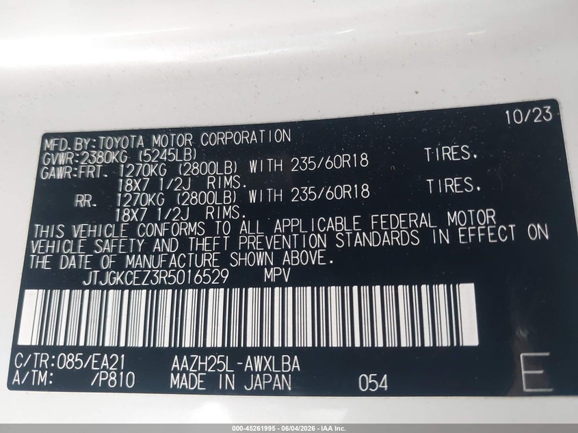 2024 Lexus Nx 350H Premium VIN: JTJGKCEZ3R5016529 Lot: 45261995