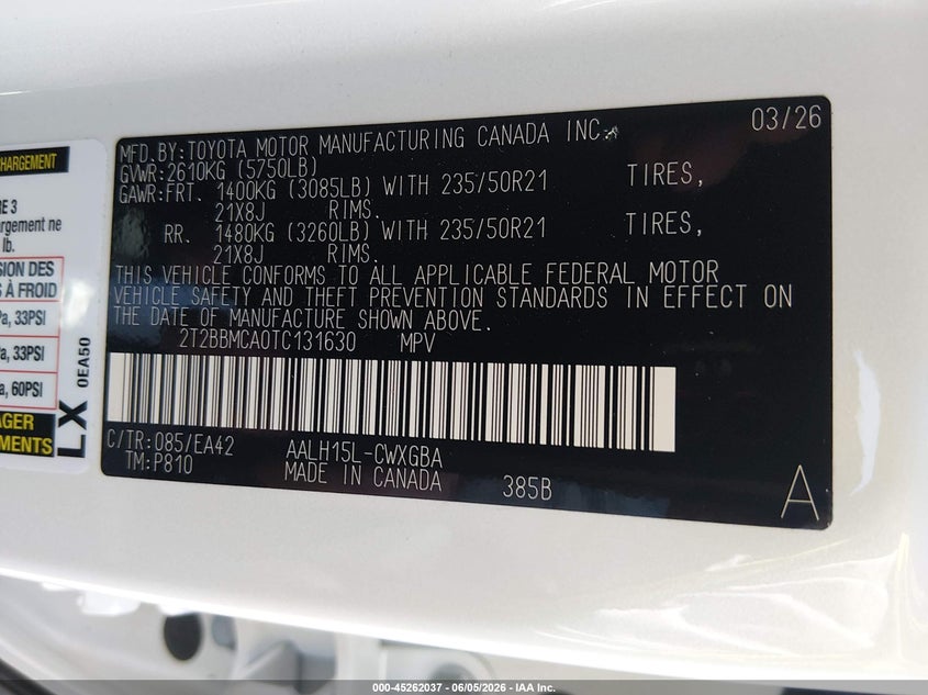 2T2BBMCA0TC131630 2026 Lexus Rx 2.5 white