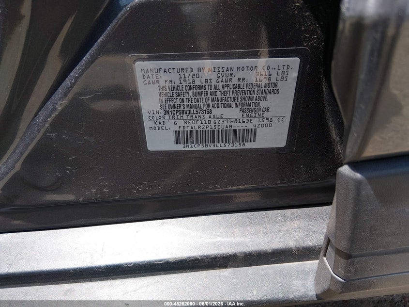 2020 Nissan Kicks S Xtronic Cvt VIN: 3N1CP5BV3LL573158 Lot: 45262080