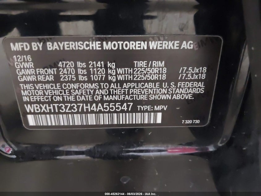 2017 BMW X1 xDrive28I VIN: WBXHT3Z37H4A55547 Lot: 45262144