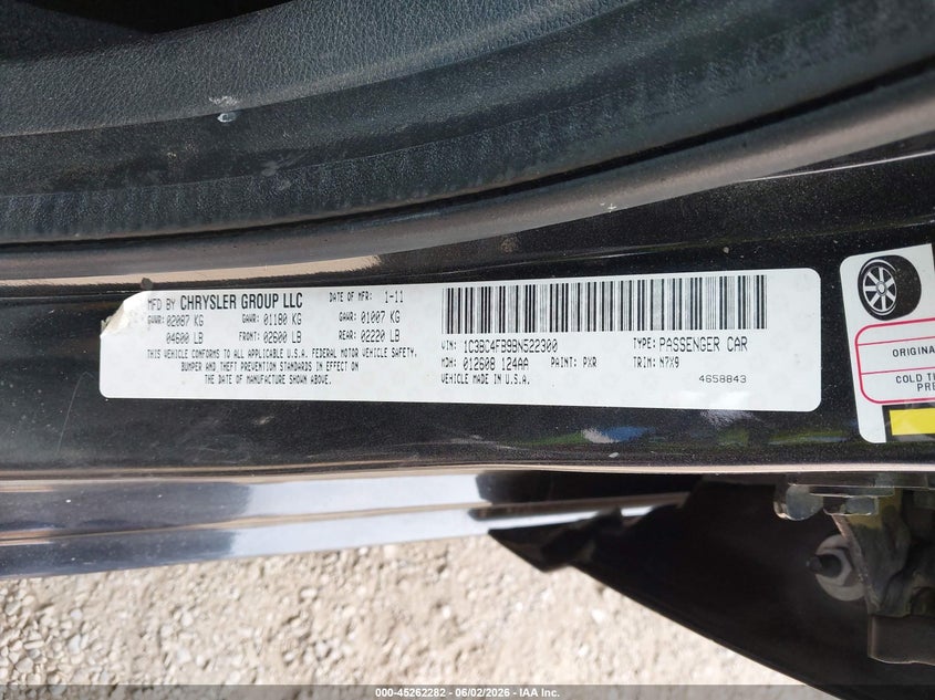 2011 Chrysler 200 Lx VIN: 1C3BC4FB9BN522300 Lot: 45262282