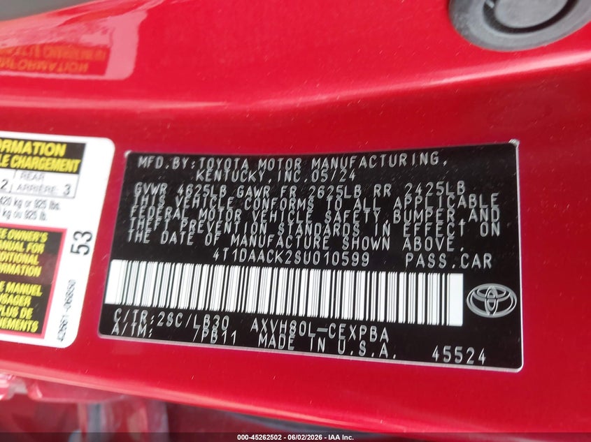 2025 TOYOTA CAMRY SEDAN 2.5L I-4 DI, DOHC, VVT, 184HP