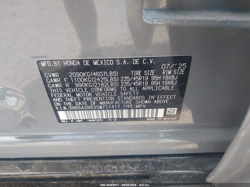 2025 Acura Adx A-Spec VIN: 3HDSA2H53SM711417 Lot: 45262811