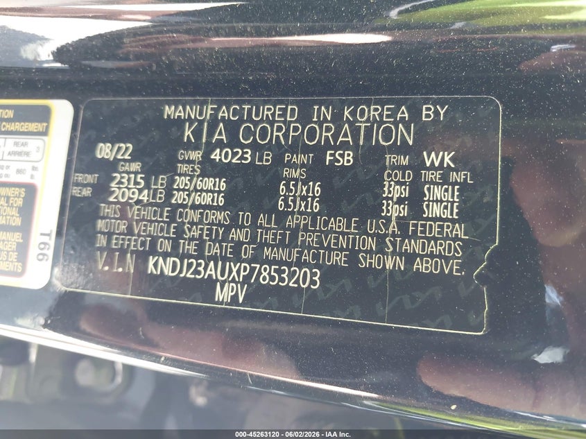 2023 Kia Soul Lx VIN: KNDJ23AUXP7853203 Lot: 45263120