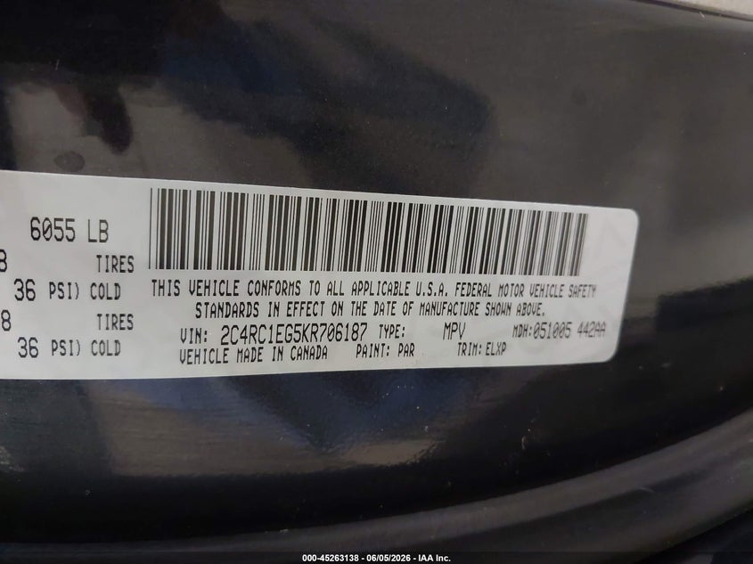 2019 Chrysler Pacifica Touring L Plus VIN: 2C4RC1EG5KR706187 Lot: 45263138