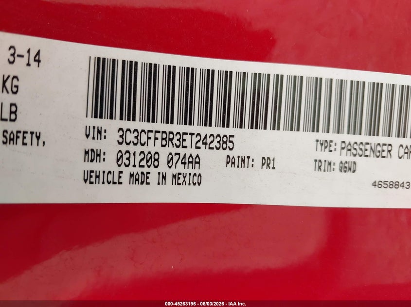 2014 Fiat 500 Sport VIN: 3C3CFFBR3ET242385 Lot: 45263196
