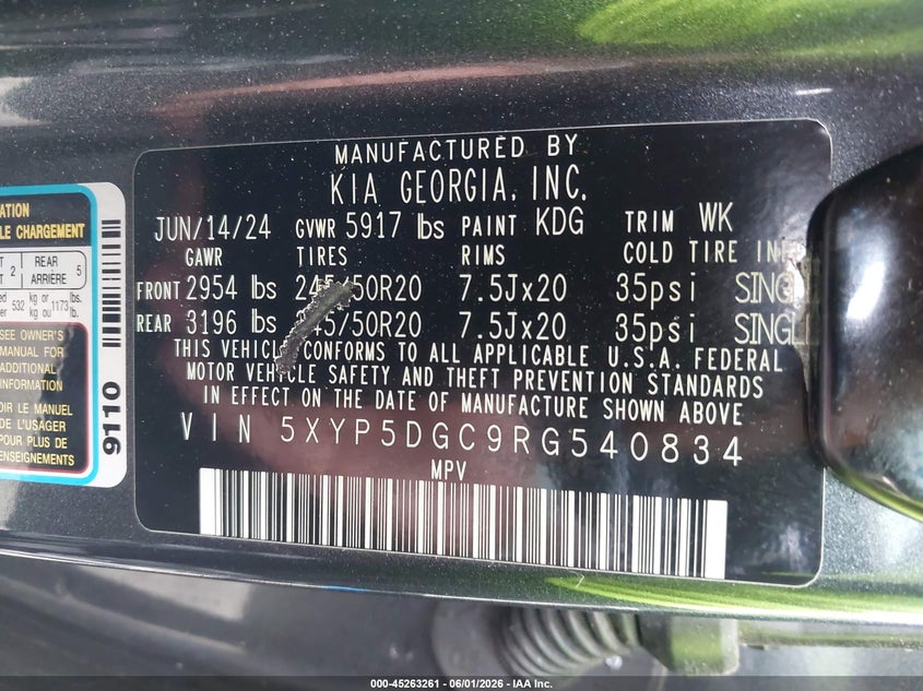 2024 Kia Telluride Sx X-Line VIN: 5XYP5DGC9RG540834 Lot: 45263261