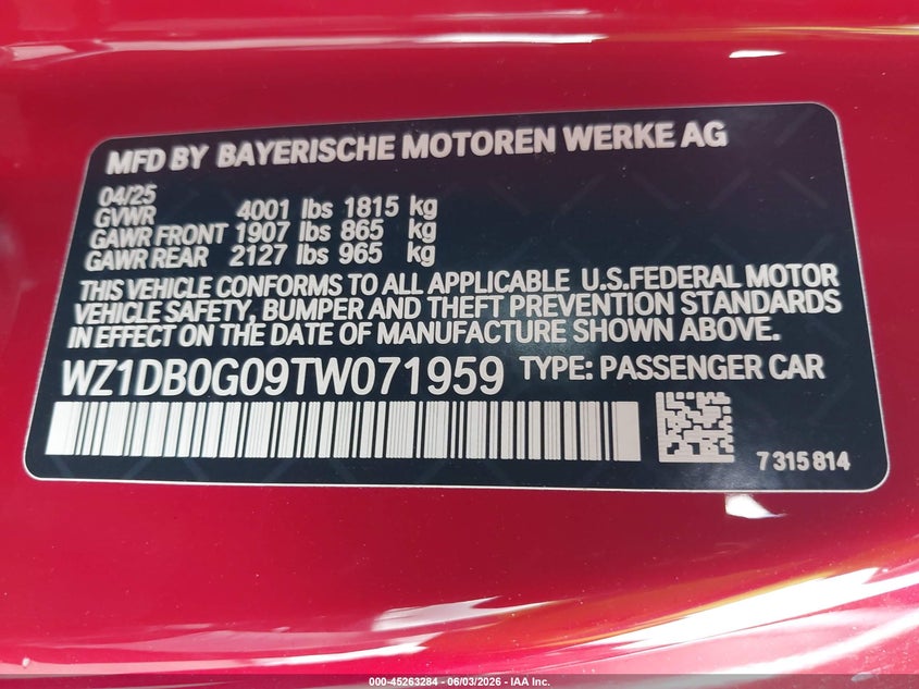 2026 Toyota Gr Supra 3.0 Premium VIN: WZ1DB0G09TW071959 Lot: 45263284