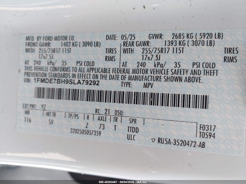 2025 Ford Bronco Big Bend VIN: 1FMDE7BH9SLA79292 Lot: 45263467