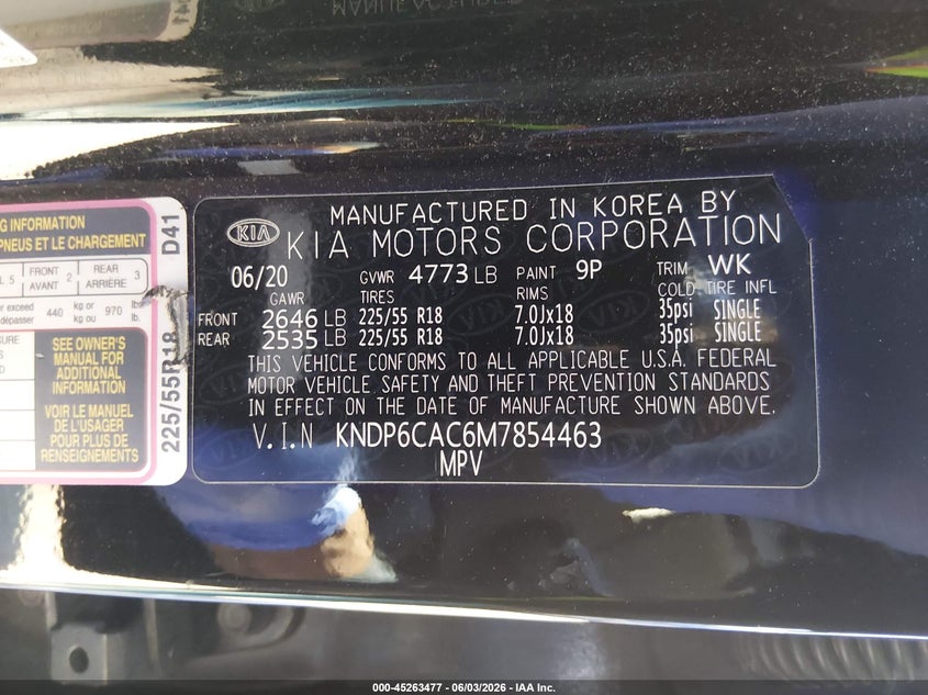 2021 Kia Sportage S VIN: KNDP6CAC6M7854463 Lot: 45263477