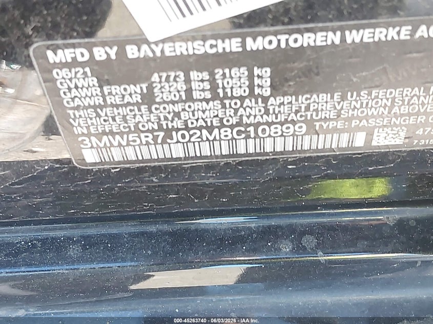 2021 BMW 330I xDrive VIN: 3MW5R7J02M8C10899 Lot: 45263740