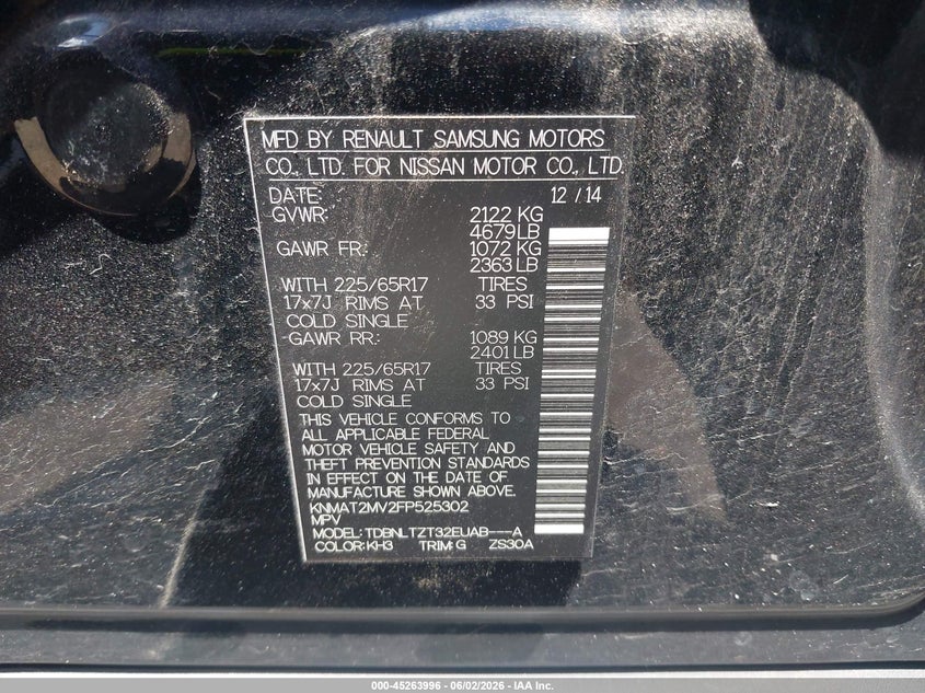 2015 NISSAN ROGUE SPORT UTILITY VEHICLE 2.5L I-4 DOHC, VVT, 170HP