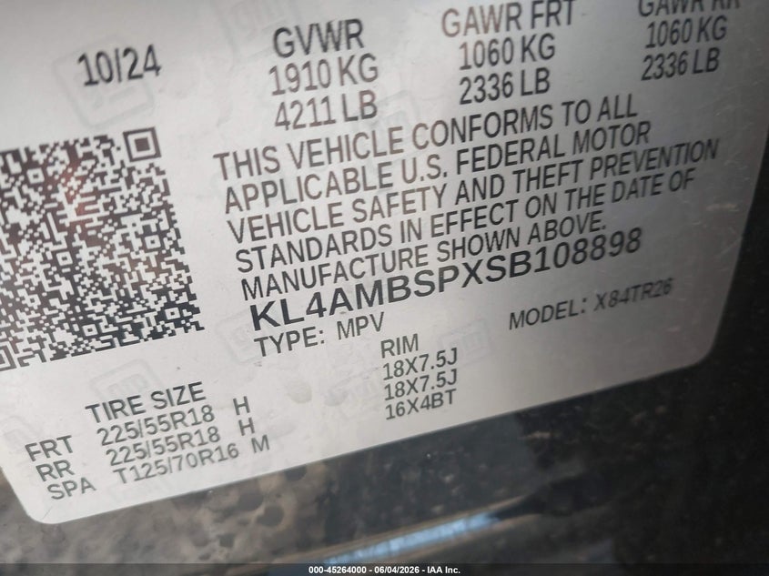 2025 Buick Encore Gx Preferred Fwd VIN: KL4AMBSPXSB108898 Lot: 45264000