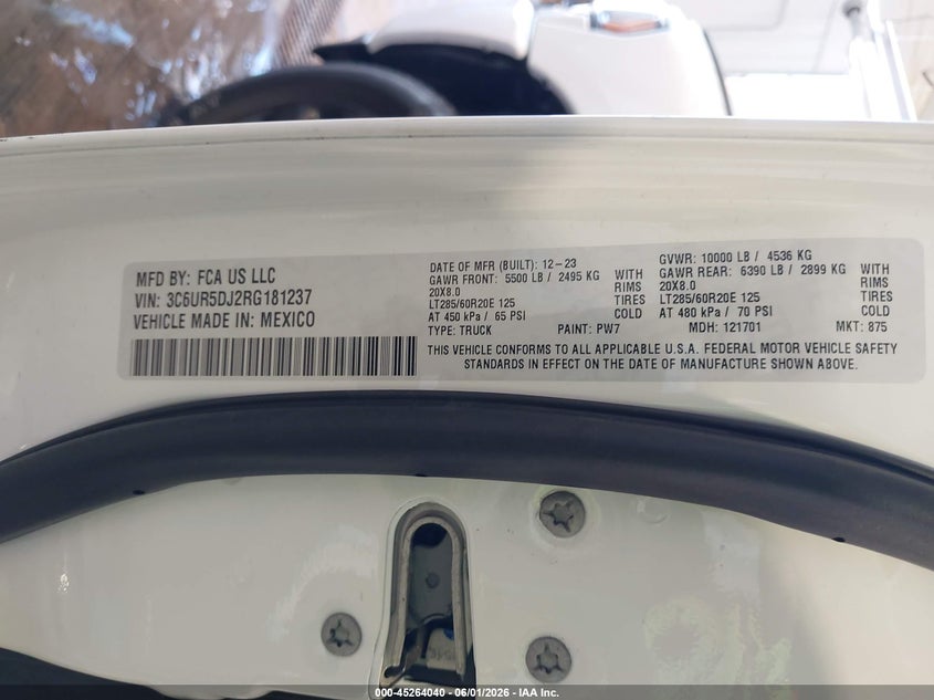 2024 Ram 2500 Big Horn 4X4 6'4 Box VIN: 3C6UR5DJ2RG181237 Lot: 45264040