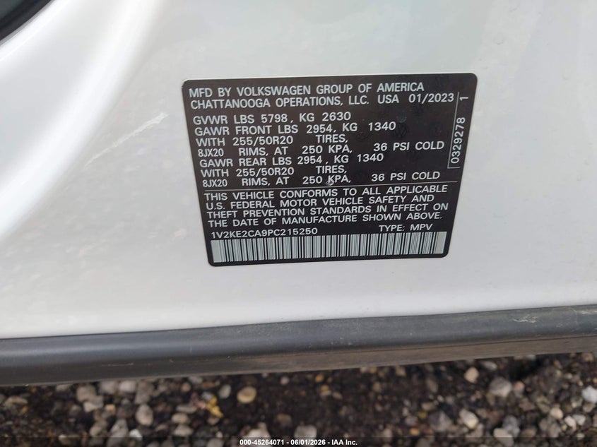 2023 Volkswagen Atlas Cross Sport 3.6L V6 Se W/Technology VIN: 1V2KE2CA9PC215250 Lot: 45264071