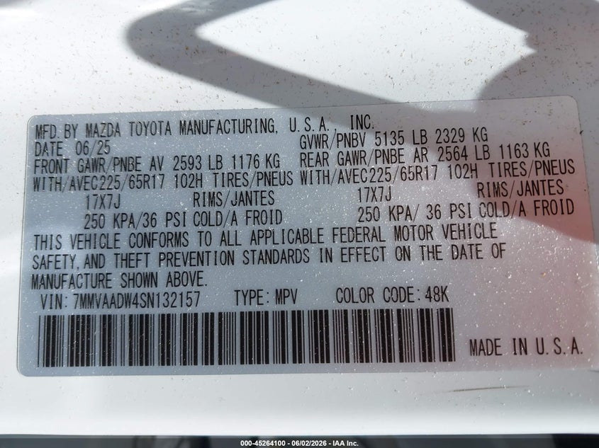 2025 Mazda Cx-50 Hybrid Premium Package VIN: 7MMVAADW4SN132157 Lot: 45264100