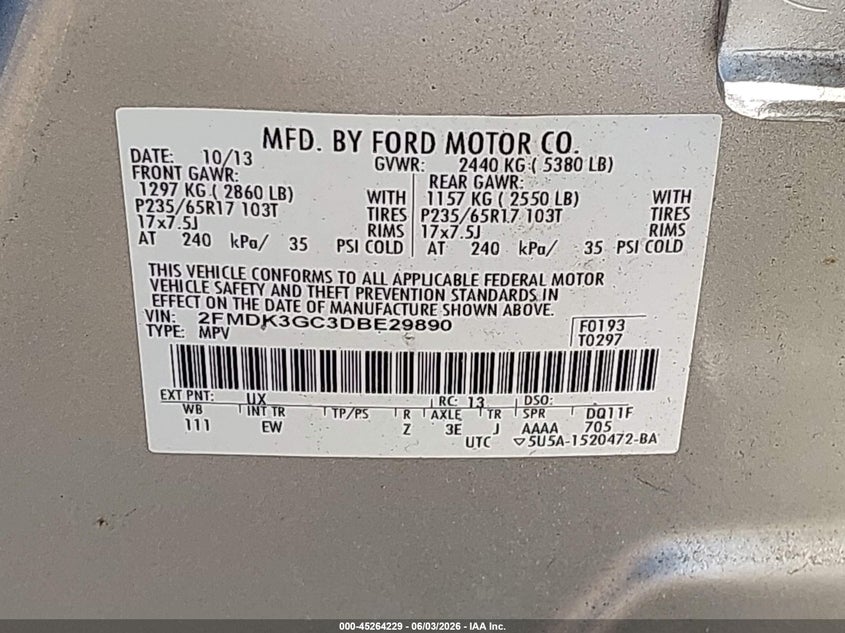 2013 FORD EDGE SPORT UTILITY VEHICLE 3.5L V-6 DOHC, VVT, 285HP