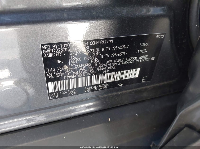 2023 Toyota Rav4 Hybrid Le VIN: JTMMWRFV8PD194335 Lot: 45264244